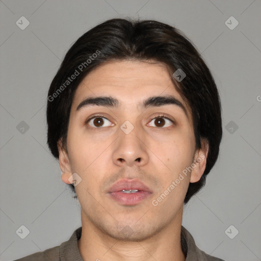 Neutral asian young-adult male with short  black hair and brown eyes