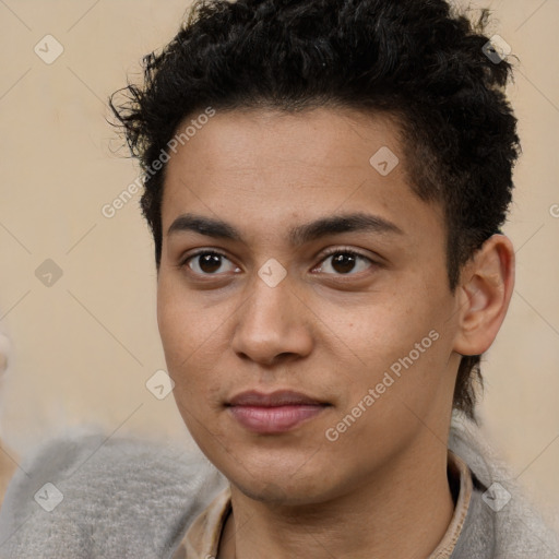 Neutral white young-adult male with short  black hair and brown eyes