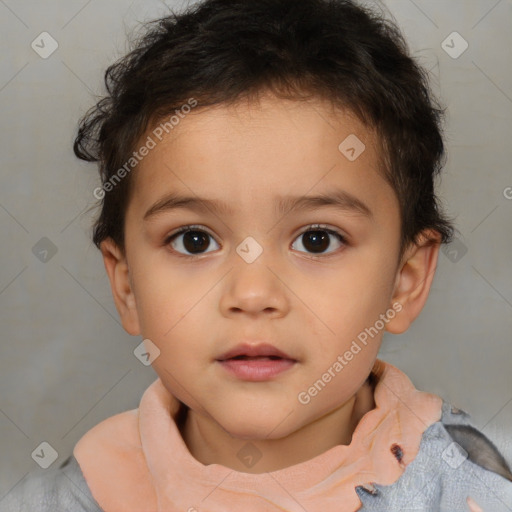 Neutral white child female with short  brown hair and brown eyes