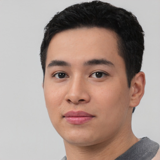 Neutral asian young-adult male with short  black hair and brown eyes