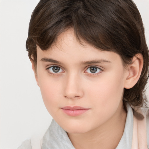 Neutral white child female with medium  brown hair and brown eyes