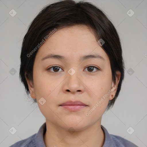 Neutral asian young-adult female with medium  brown hair and brown eyes