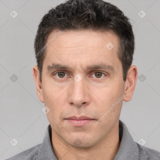 Neutral white adult male with short  brown hair and brown eyes