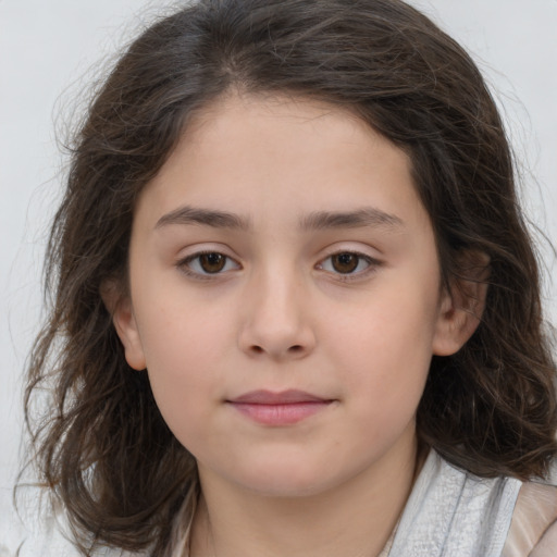 Neutral white child female with medium  brown hair and brown eyes