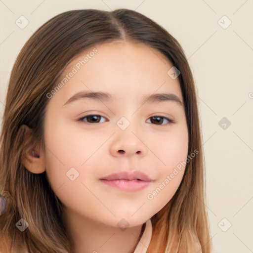 Neutral white child female with long  brown hair and brown eyes