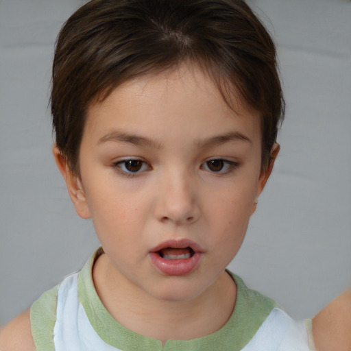 Neutral white child female with short  brown hair and brown eyes