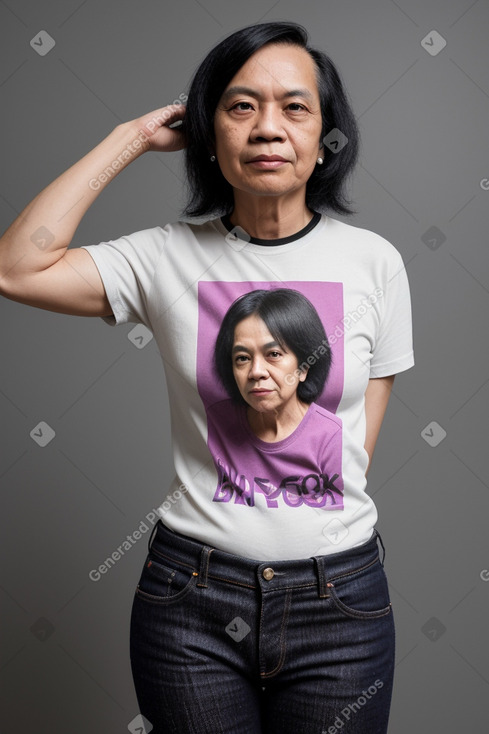 Indonesian 45 years non-binary with  black hair