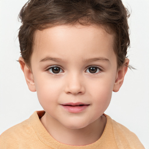 Joyful white child male with short  brown hair and brown eyes