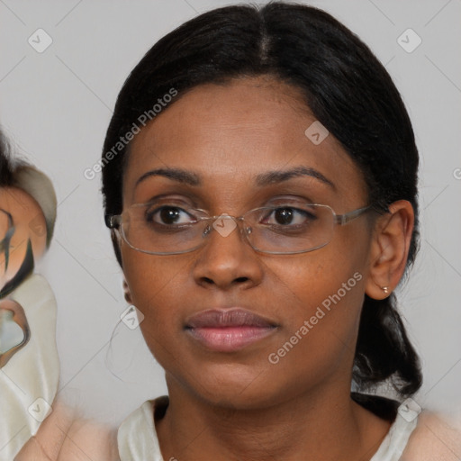 Neutral asian young-adult female with medium  brown hair and brown eyes