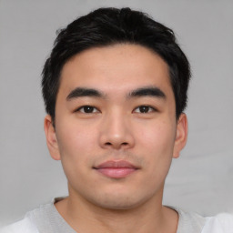 Neutral asian young-adult male with short  black hair and brown eyes