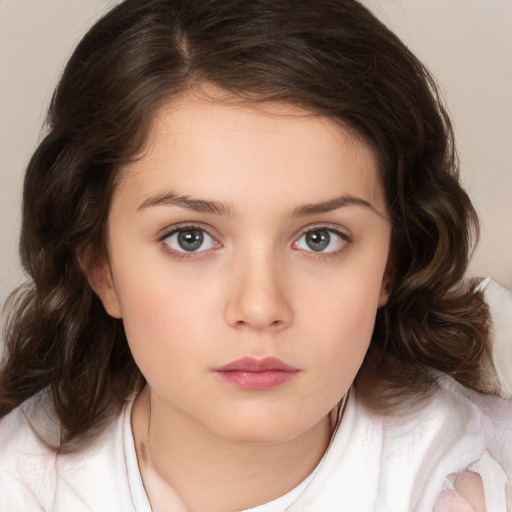 Neutral white child female with medium  brown hair and brown eyes