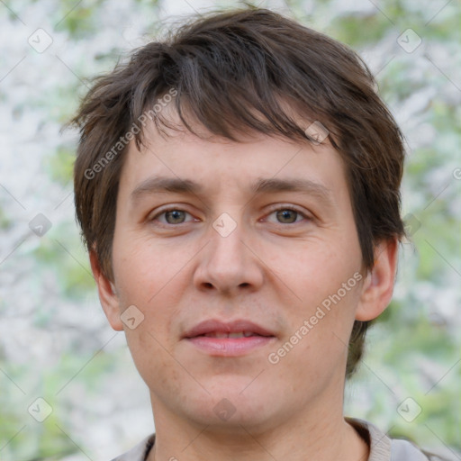 Neutral white adult male with short  brown hair and brown eyes