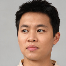 Neutral asian young-adult male with short  black hair and brown eyes