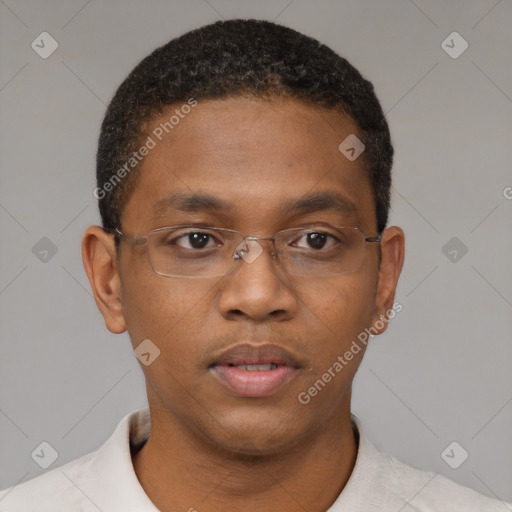 Neutral black young-adult male with short  brown hair and brown eyes