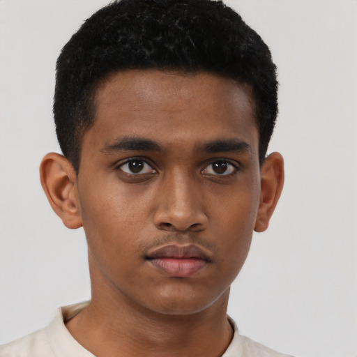 Neutral black young-adult male with short  brown hair and brown eyes
