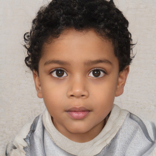 Neutral black child female with short  brown hair and brown eyes