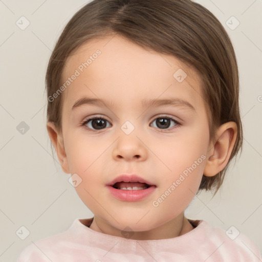 Neutral white child female with medium  brown hair and brown eyes