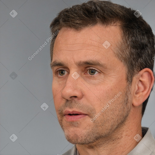 Neutral white adult male with short  brown hair and brown eyes