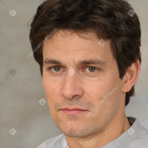 Neutral white adult male with short  brown hair and brown eyes