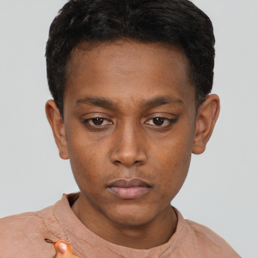 Neutral black young-adult male with short  brown hair and brown eyes