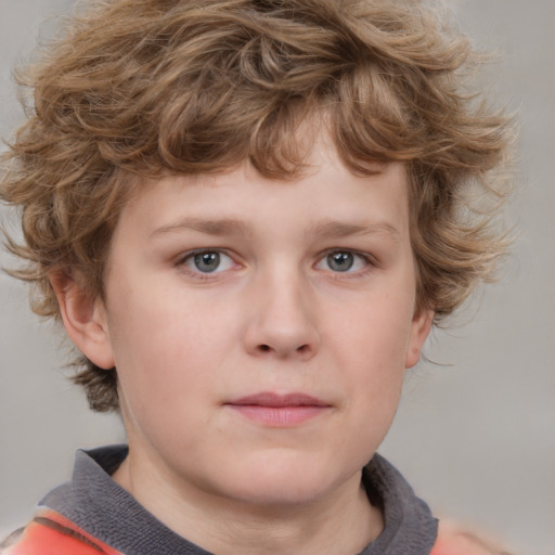 Neutral white child male with medium  brown hair and grey eyes