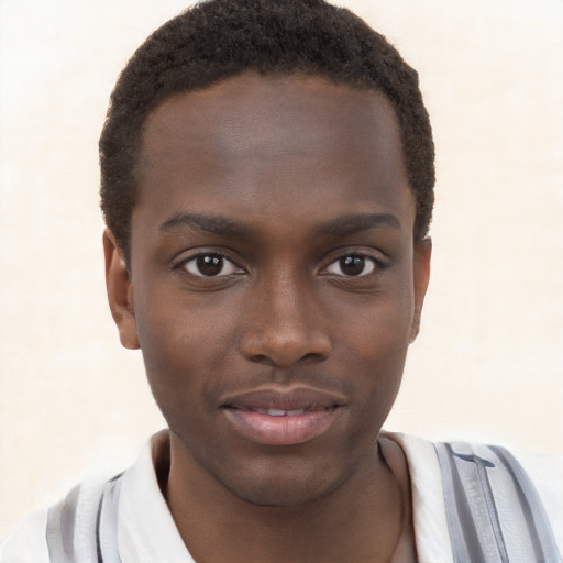 Neutral black young-adult male with short  brown hair and brown eyes