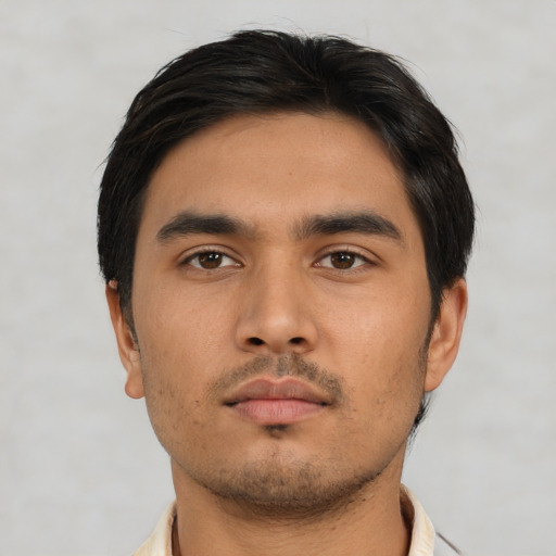Neutral asian young-adult male with short  black hair and brown eyes