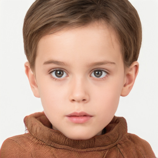 Neutral white child female with short  brown hair and brown eyes