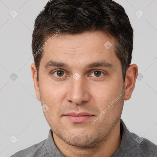 Neutral white adult male with short  brown hair and brown eyes