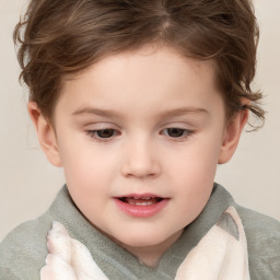 Joyful white child female with short  brown hair and brown eyes