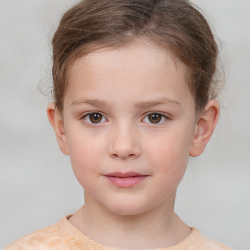 Neutral white child female with short  brown hair and brown eyes