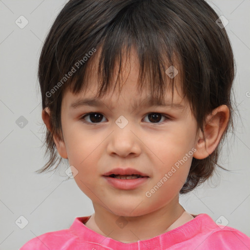 Neutral white child female with medium  brown hair and brown eyes