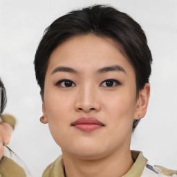 Neutral asian young-adult female with medium  brown hair and brown eyes