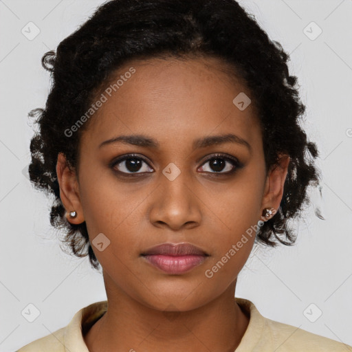 Neutral black young-adult female with short  brown hair and brown eyes