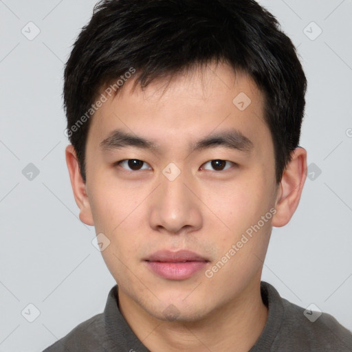 Neutral asian young-adult male with short  brown hair and brown eyes