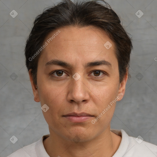 Neutral white adult male with short  brown hair and brown eyes
