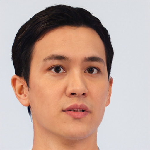 Neutral white young-adult male with short  black hair and brown eyes