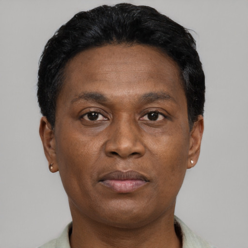 Neutral black adult male with short  brown hair and brown eyes