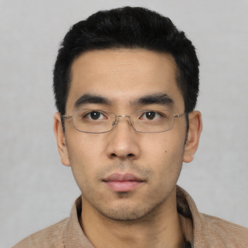 Neutral asian young-adult male with short  black hair and brown eyes