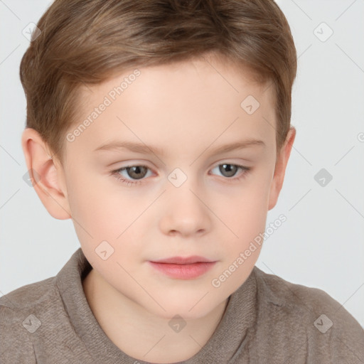 Neutral white child female with short  brown hair and brown eyes