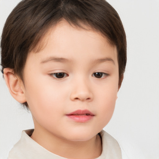 Neutral white child female with short  brown hair and brown eyes