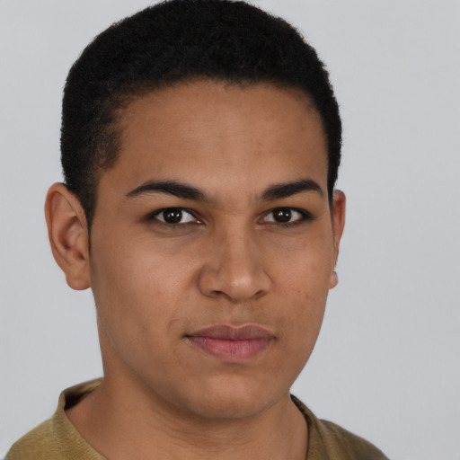 Neutral latino young-adult male with short  brown hair and brown eyes