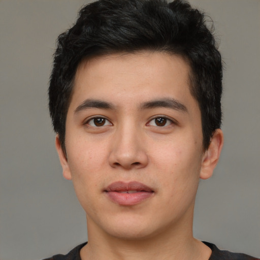 Neutral white young-adult male with short  black hair and brown eyes