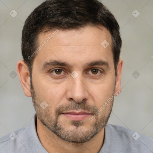 Neutral white adult male with short  brown hair and brown eyes