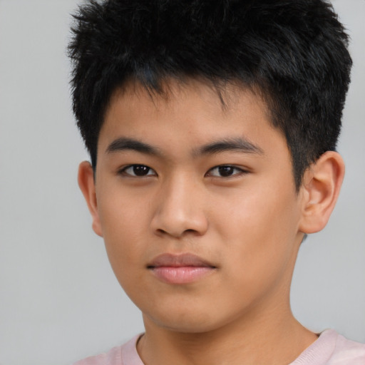 Neutral asian child male with short  brown hair and brown eyes