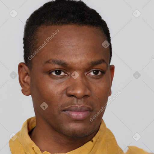 Neutral black young-adult male with short  brown hair and brown eyes