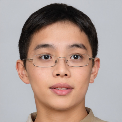 Neutral asian young-adult male with short  brown hair and brown eyes