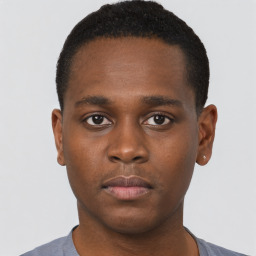 Neutral black young-adult male with short  brown hair and brown eyes