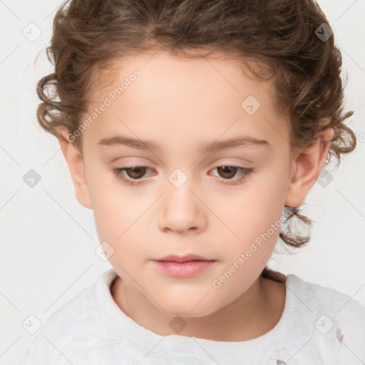 Neutral white child female with short  brown hair and brown eyes