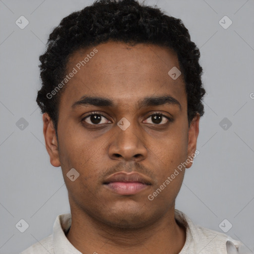 Neutral black young-adult male with short  brown hair and brown eyes